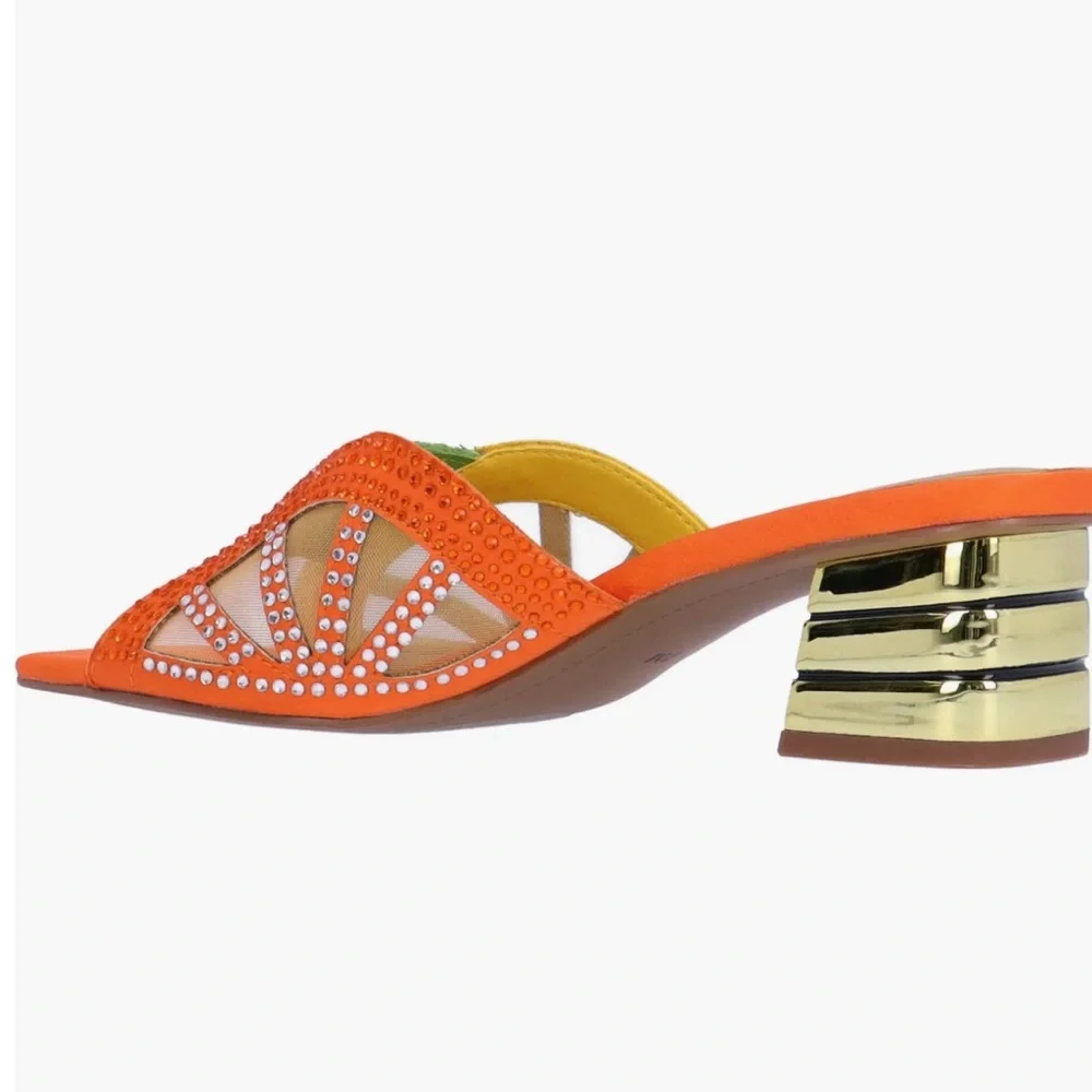 J.Renee Orange, Yellow & Green Embellished Low Block Heel Slide - Picture 2 of 16